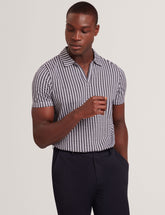 Sale|Men MATEJOO - Navy Mini Check Open Neck Cotton Polo Shirt - Ted Baker
