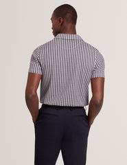 Sale|Men MATEJOO - Navy Mini Check Open Neck Cotton Polo Shirt - Ted Baker
