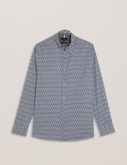 Men FRESTIN - Geometric Pattern Slim Long Sleeve Shirt - Ted Baker