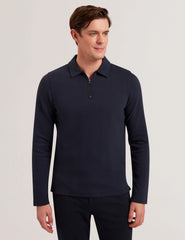 Men KALEND - Herringbone Zip Neck Long Sleeve Polo Shirt - Ted Baker