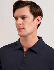 Men KALEND - Herringbone Zip Neck Long Sleeve Polo Shirt - Ted Baker