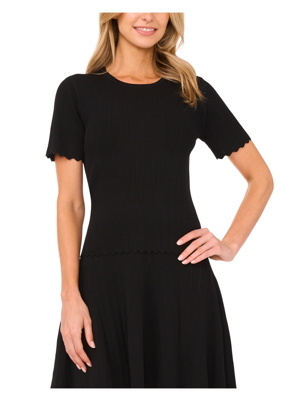Women|Sale SHORT SLEEVE CREW NECK KEY-HOLE BACK WITH POINTELLE & RIB - Black - Ted Baker