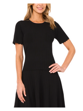 Women|Sale SHORT SLEEVE CREW NECK KEY-HOLE BACK WITH POINTELLE & RIB - Black - Ted Baker