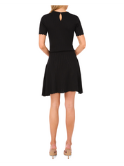 Women|Sale SHORT SLEEVE CREW NECK KEY-HOLE BACK WITH POINTELLE & RIB - Black - Ted Baker
