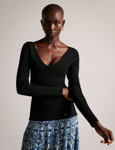 Women CILESTE - Fitted V-Neck Long Sleeve Knit Top - Ted Baker