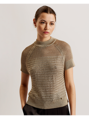Women ABALY - Metallic Knitted Short Sleeve Top - Ted Baker