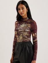 Women SOFIY - Foil Print High Neck Mesh Top - Ted Baker