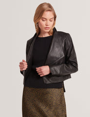 Women RIYOZE - Wrap Front Cropped Leather Jacket - Ted Baker