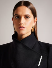 Women ROSE Midi Length Belted Wool Wrap Coat in Black - Ted Baker