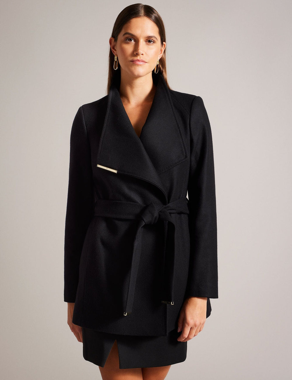 Women|Sale Ted Baker Women's ROSESSO Short Belted Wool Wrap Coat in Black - Ted Baker