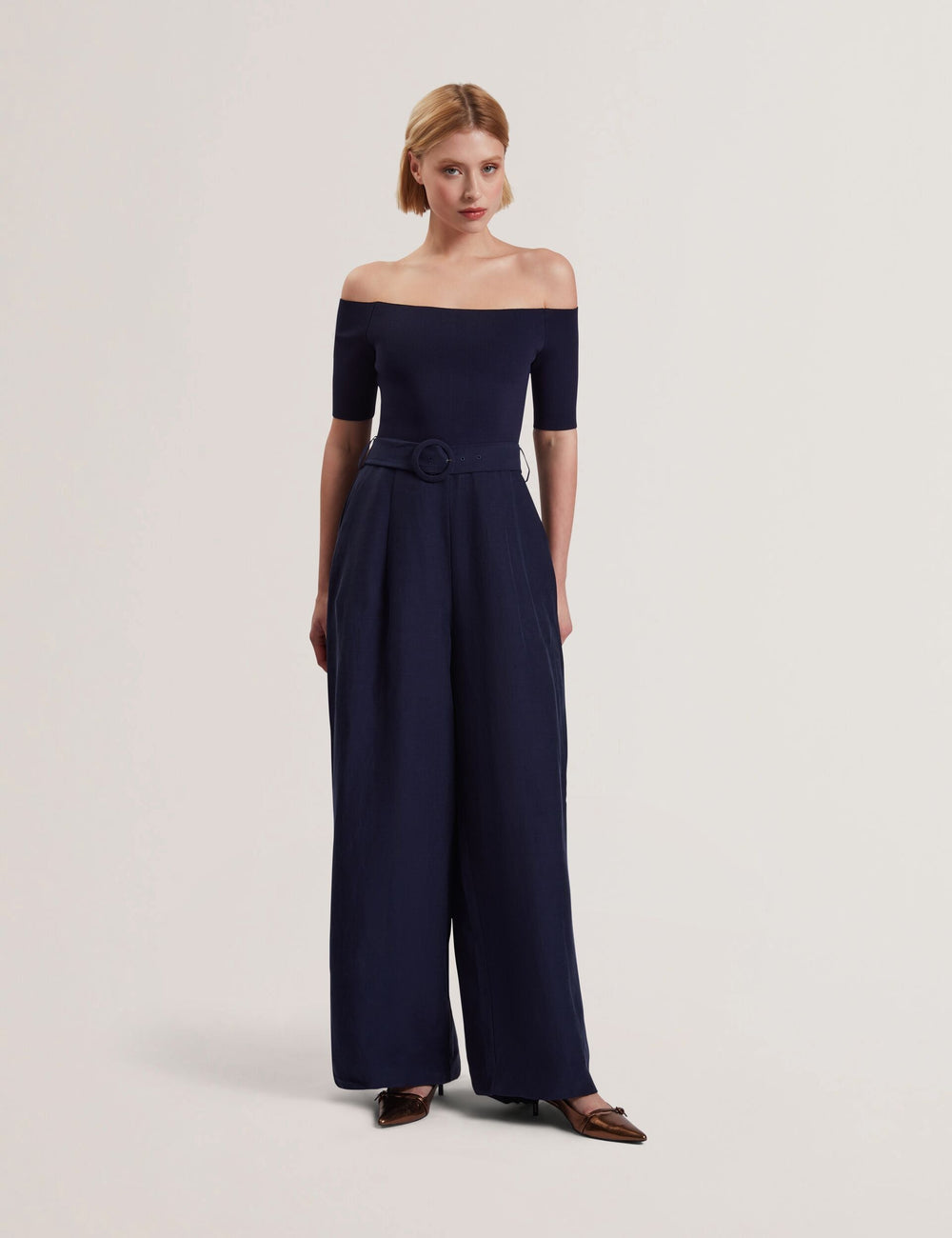 Women ANGELIY - Bardot Knit Top Wide Leg Belted Jumpsuit - Ted Baker