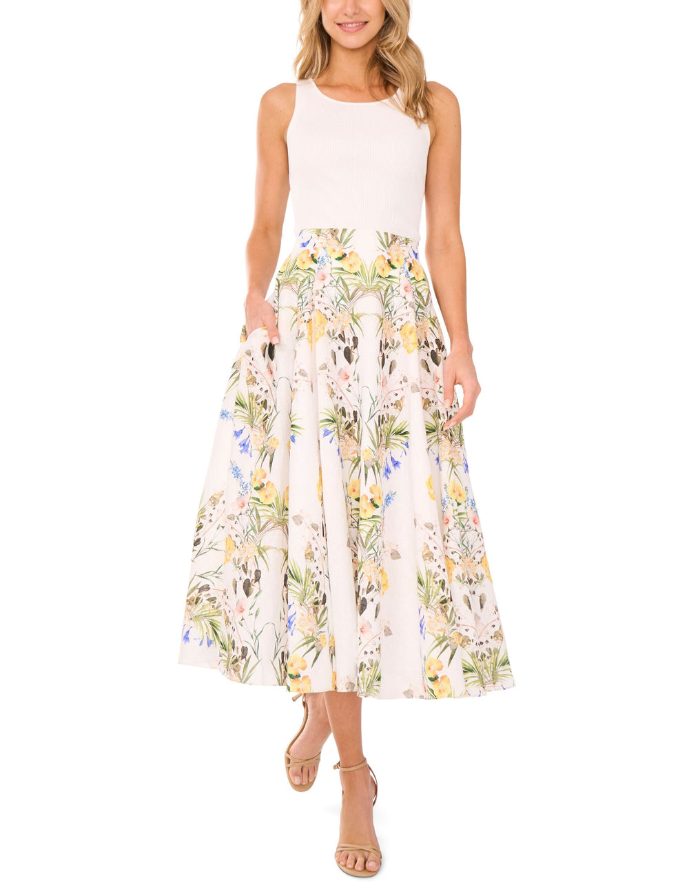 Women A-LINE LINEN MIDI SKIRT - White - Ted Baker