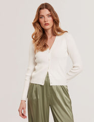 Women V-NECK CARDIGAN WITH RIB - Ivory - Ted Baker