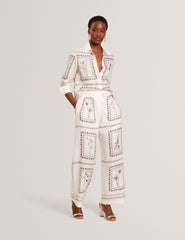 Women ORNITHA - Panel Print Silk Linen Wide Leg Trousers - Ted Baker