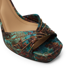 Women MADDY RUCHE - Printed Satin Block Heeled Sandals - Ted Baker