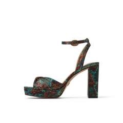 Women MADDY RUCHE - Printed Satin Block Heeled Sandals - Ted Baker