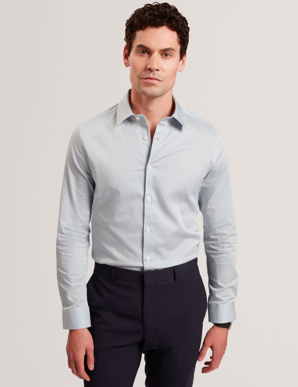 Men OLWENO Micro Geo Print Long Sleeve Slim Shirt - Ted Baker