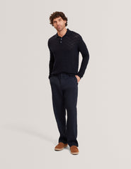 Men OSAKA Basket Texture Silk Blend Long Sleeve Polo - Ted Baker
