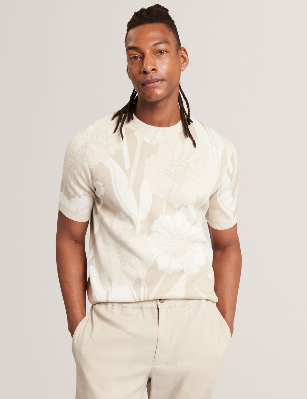 Men BARYN Jacquard Botanical Wool Blend T-Shirt - Ted Baker