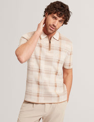 Men HALPIRT Checked Zip Neck Cotton Knit Polo - Ted Baker