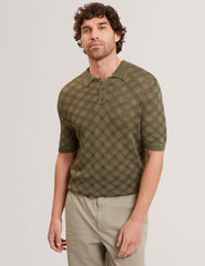 Men HELME Geometric Open Knit Short Sleeve Polo - Ted Baker