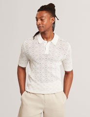 Men HELME Geometric Open Knit Short Sleeve Polo - Ted Baker