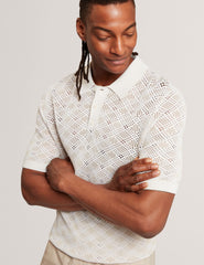 Men HELME Geometric Open Knit Short Sleeve Polo - Ted Baker