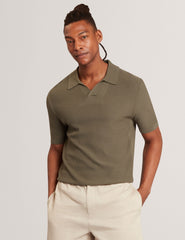 Men AINDREA Stitched Rib Open Neck Polo Shirt - Ted Baker