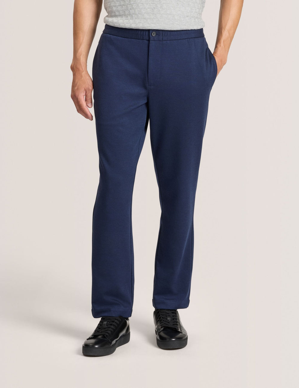 Men KNIT TWILL ELASTIC TROUSERS - Insignia Blue Heather - Ted Baker