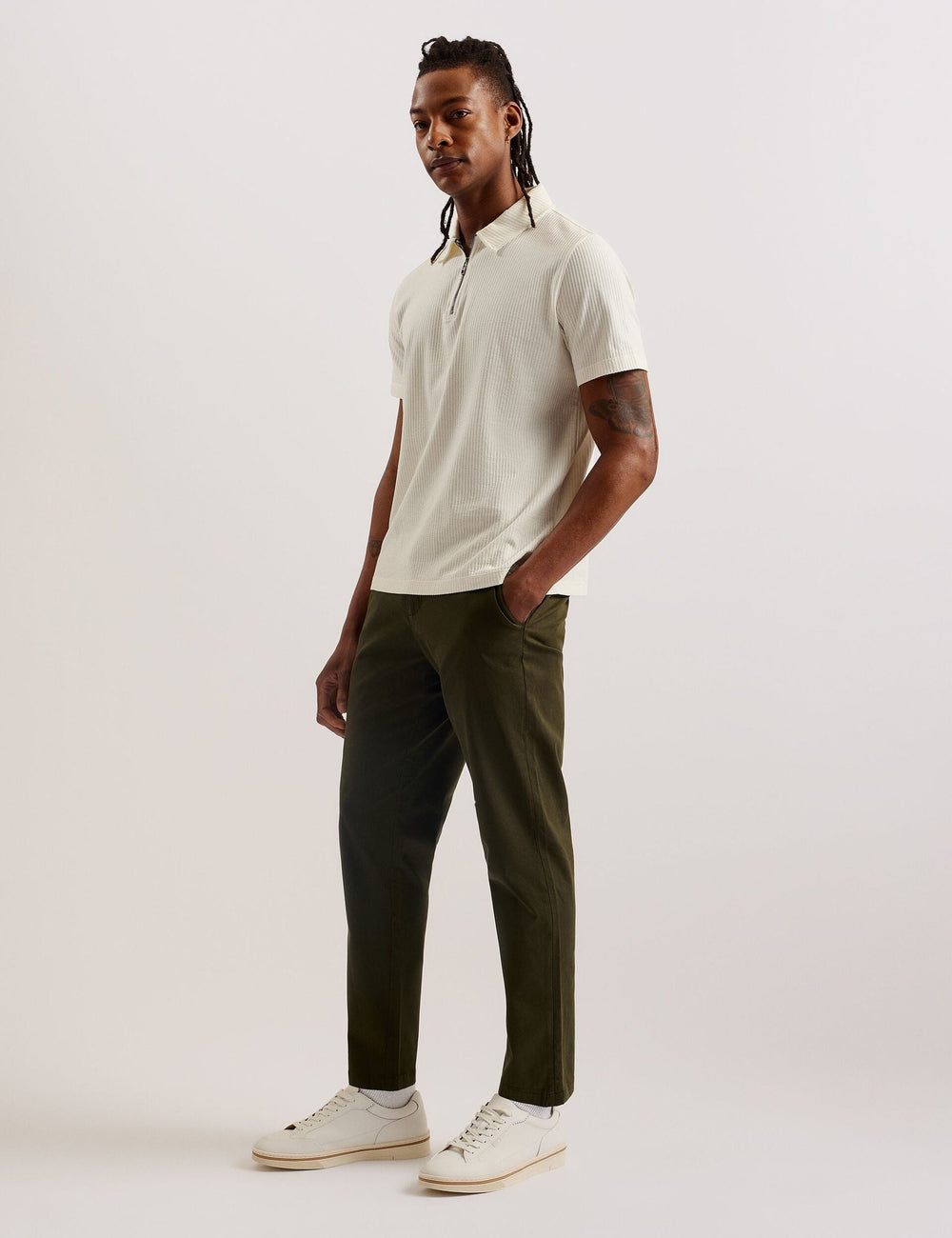 Men HAYBRN - Khaki Regular Fit Woven Texture Chinos - Ted Baker