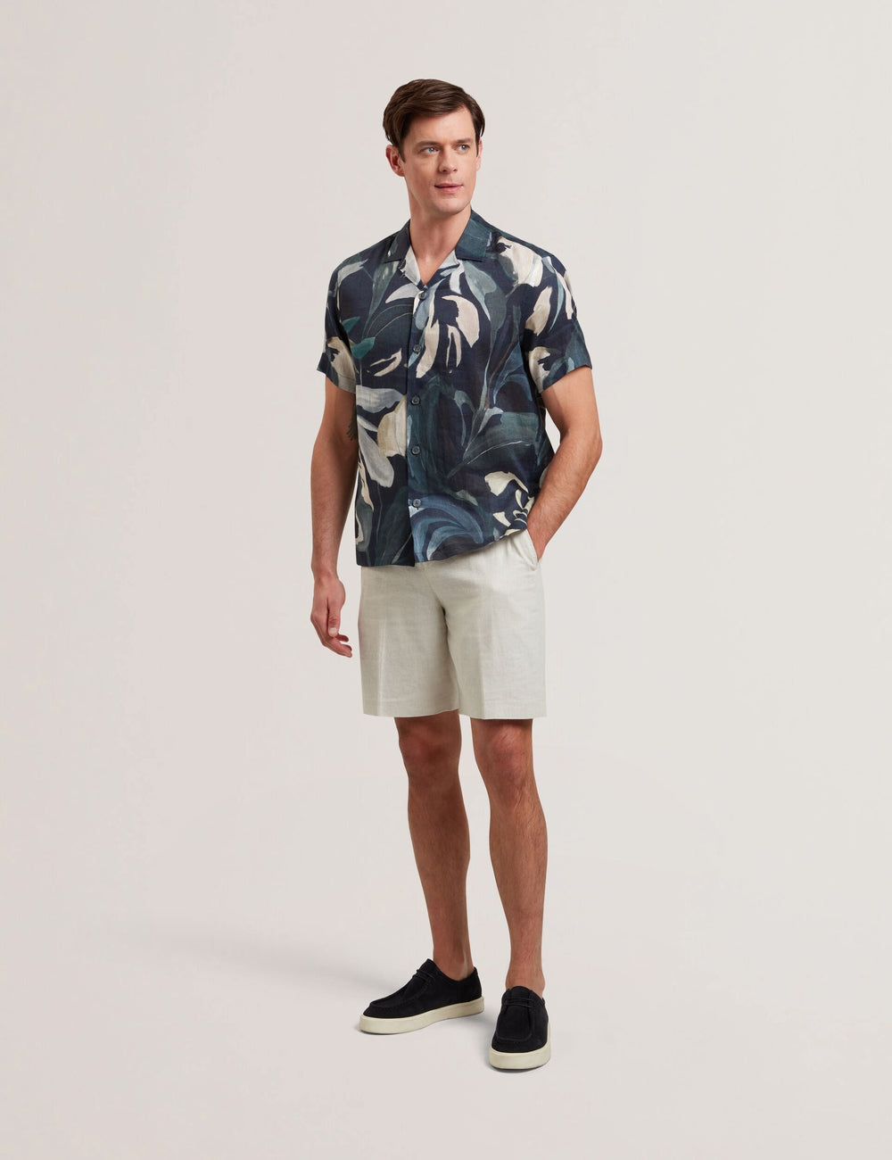 Men KENLEYS - Stone Linen Cotton Woven Tailored Shorts - Ted Baker