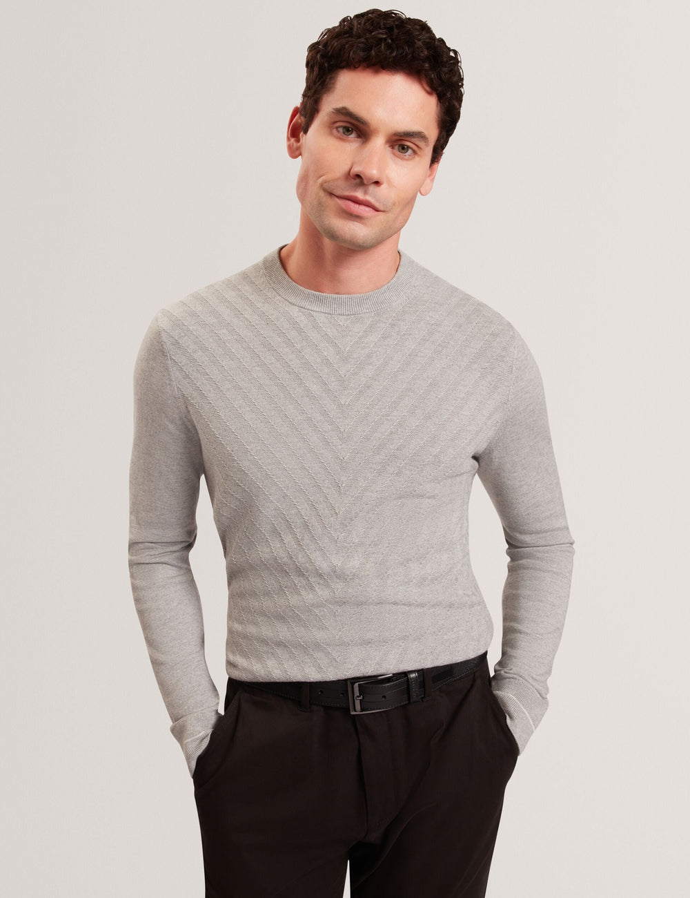 Men|Sale CORBIN Chevron Texture Knit Crew Neck Sweater - Ted Baker