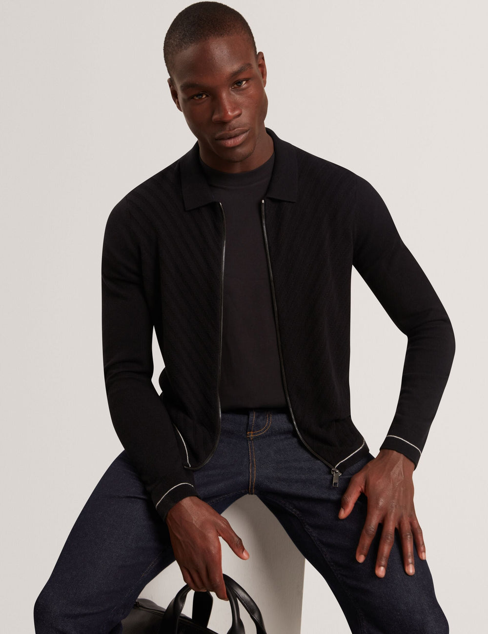 Men|Sale LYSAND Chevron Stitch Zip-Up Wool Knit Cardigan - Ted Baker