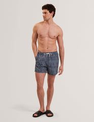 Men COMPTEN Blurred Check Mid-Length Swim Shorts - Ted Baker