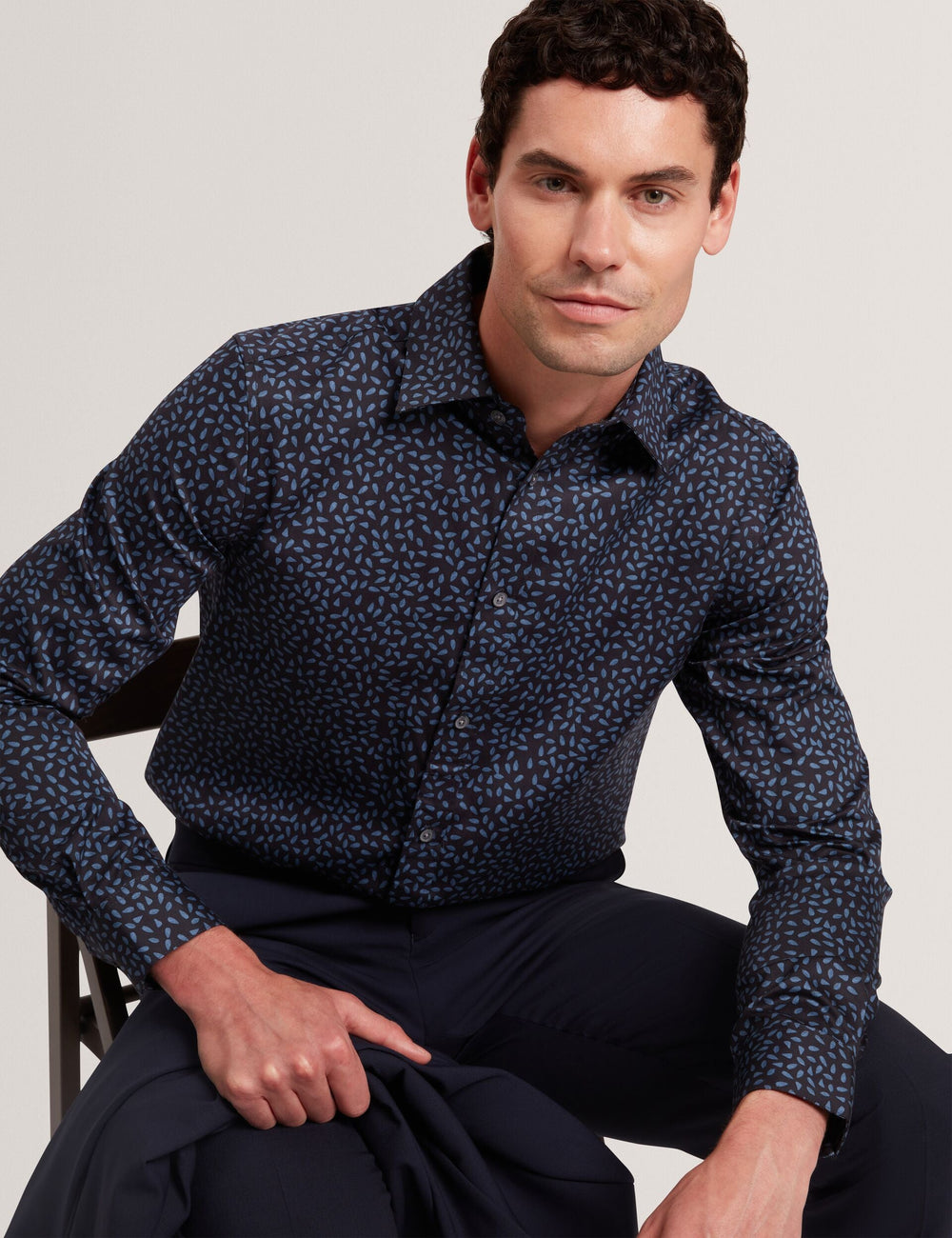 Sale|Men BLOCKLY - Mini Leaf Print Long Sleeve Cotton Shirt - Ted Baker