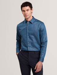 Sale|Men ROMEOS - Blue Regular Fit Cotton Linen Long Sleeve Shirt - Ted Baker