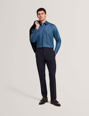 Sale|Men ROMEOS - Blue Regular Fit Cotton Linen Long Sleeve Shirt - Ted Baker