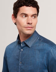Sale|Men ROMEOS - Blue Regular Fit Cotton Linen Long Sleeve Shirt - Ted Baker
