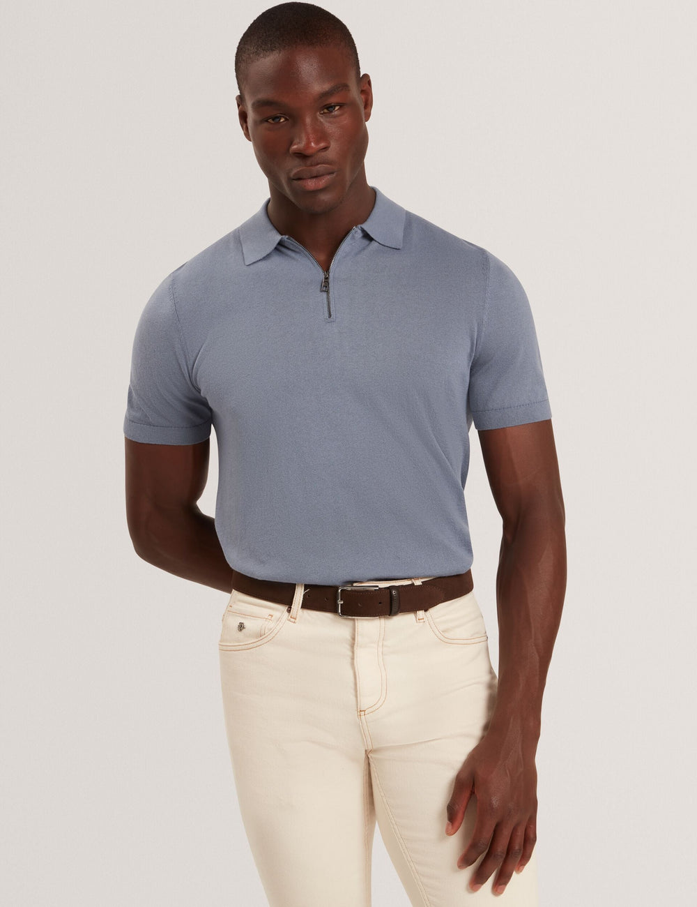 Sale|Men GIVRANS Silk Blend Knit Zip Neck Polo - Ted Baker