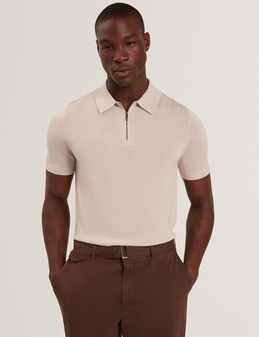 Sale|Men GIVRANS Silk Blend Knit Zip Neck Polo - Ted Baker