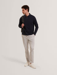 Sale|Men WYTHER Mixed Texture Zip Neck Long Sleeve Polo - Ted Baker