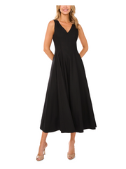 Women SLEEVELESS V-NECK PLEATED MAXI DRESS - Black - Ted Baker
