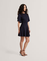 Women FLARE SHORT SLEEVE CREW NECK MINI DRESS - Navy - Ted Baker