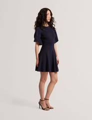 Women FLARE SHORT SLEEVE CREW NECK MINI DRESS - Navy - Ted Baker