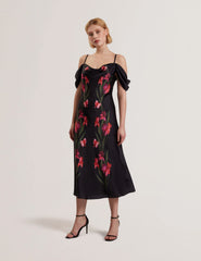 Women LUCERN - Floral Satin Off Shoulder Bias Midi Dress - Ted Baker