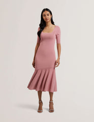 Women MIYHAA - Flippy Hem Square Neck Knitted Midi Dress - Ted Baker