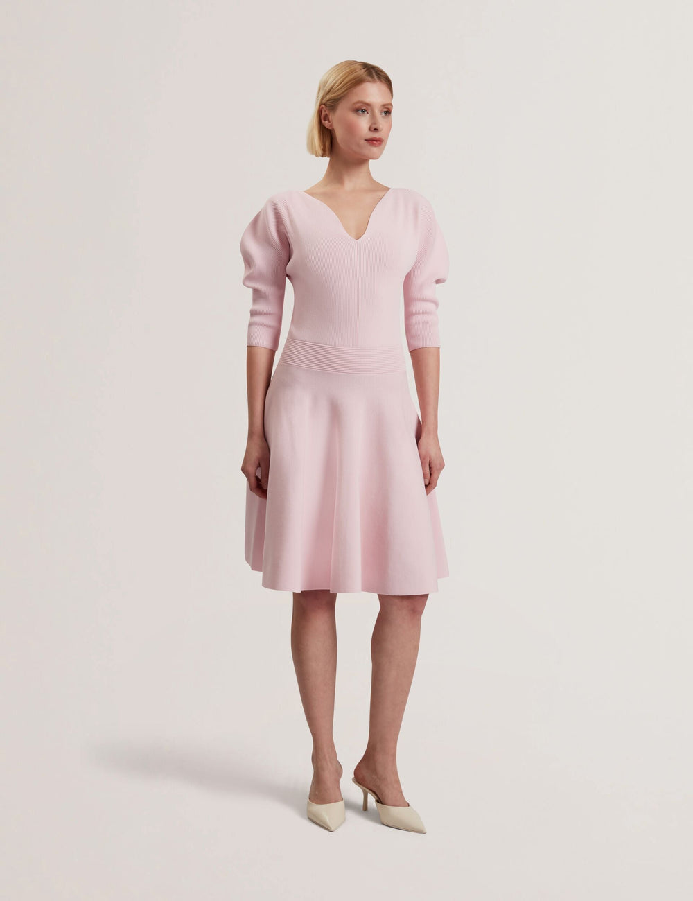 Women JESCKA - Structured Puff Sleeve Knitted Skater Dress - Ted Baker