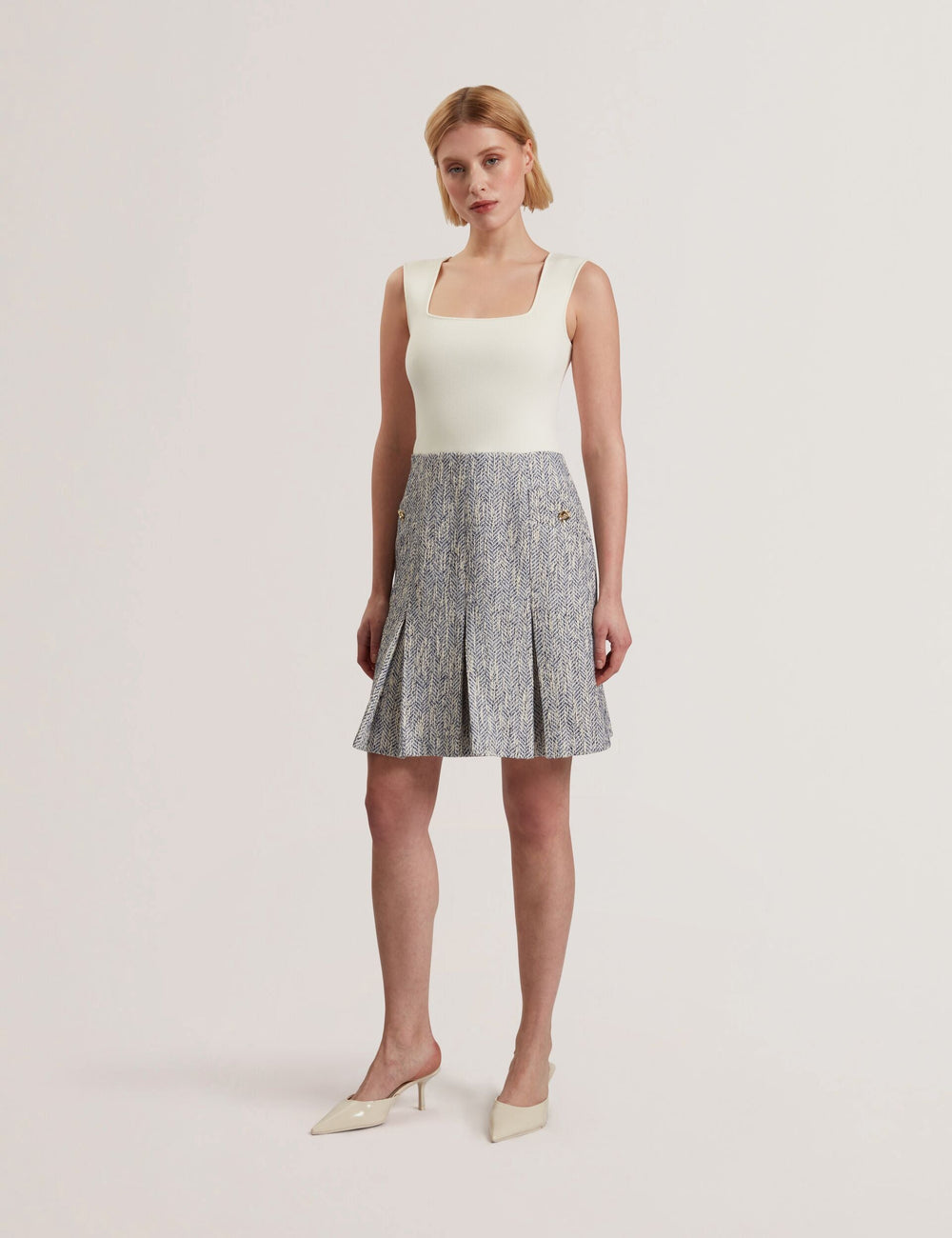 Women VULPAM - Sleeveless Knit Bodice Boucle Mini Dress - Ted Baker