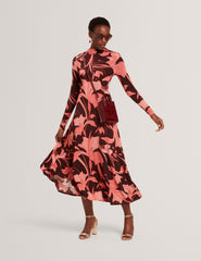 Women STARLAH - Slinky Printed Jersey Long Sleeve Midi Dress - Ted Baker