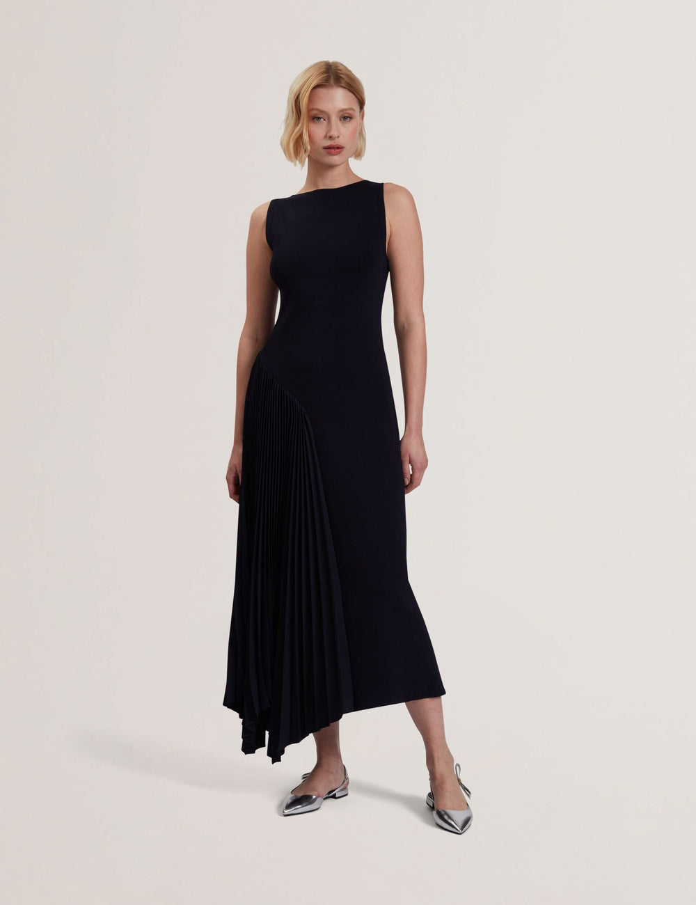 Women AZZINA - Pleated Panel Sleeveless Knitted Midi Dress - Ted Baker